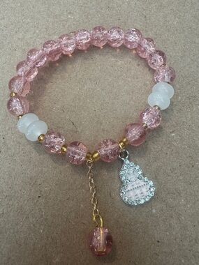 Pink Beaded Charm Bracelet - Unbranded